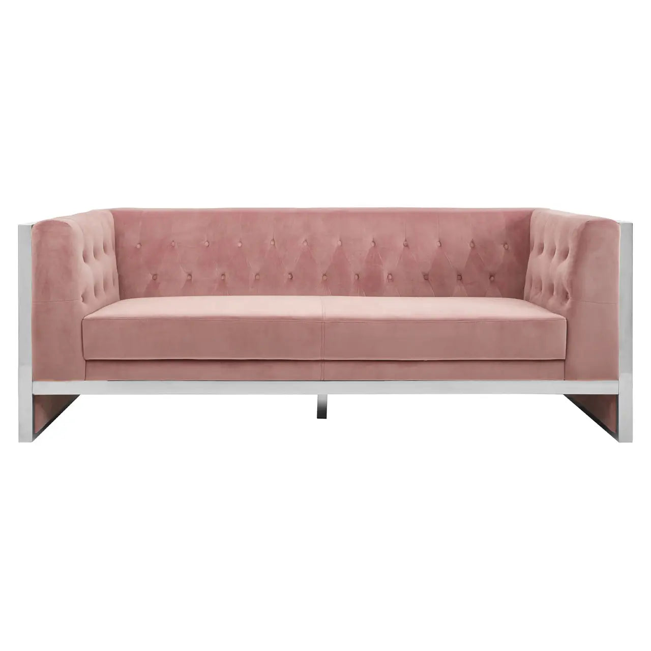REGINA STUDIO Tulip 3-Seater Sofa in Pink Velvet With Polished Stainless Steel Frame, 200cm - Regina Luxury Interiors