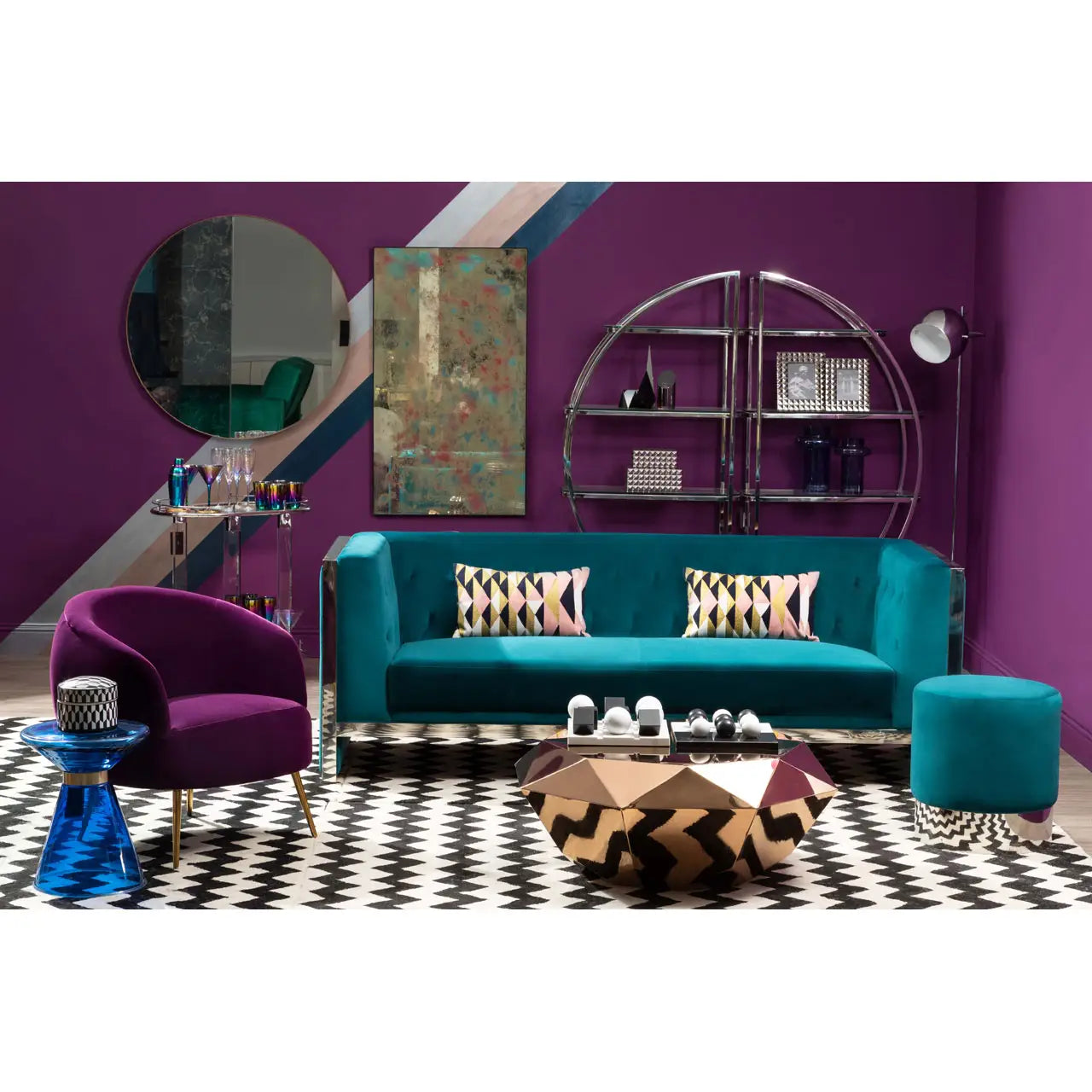 REGINA STUDIO Tulip 3-Seater Sofa in Teal Velvet With Polished Stainless Steel Frame, 200cm - Regina Luxury Interiors