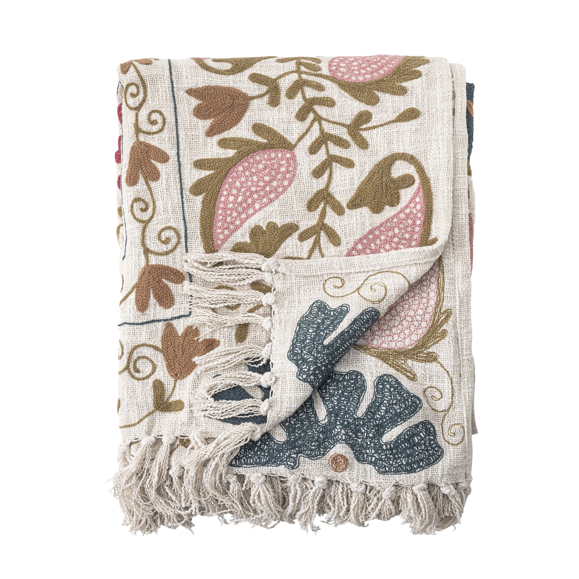 BLOOMINGVILLE Embroidered Ceva Vintage Style Throw, 100% Cotton, 150 x 130 cm - Regina Luxury Interiors