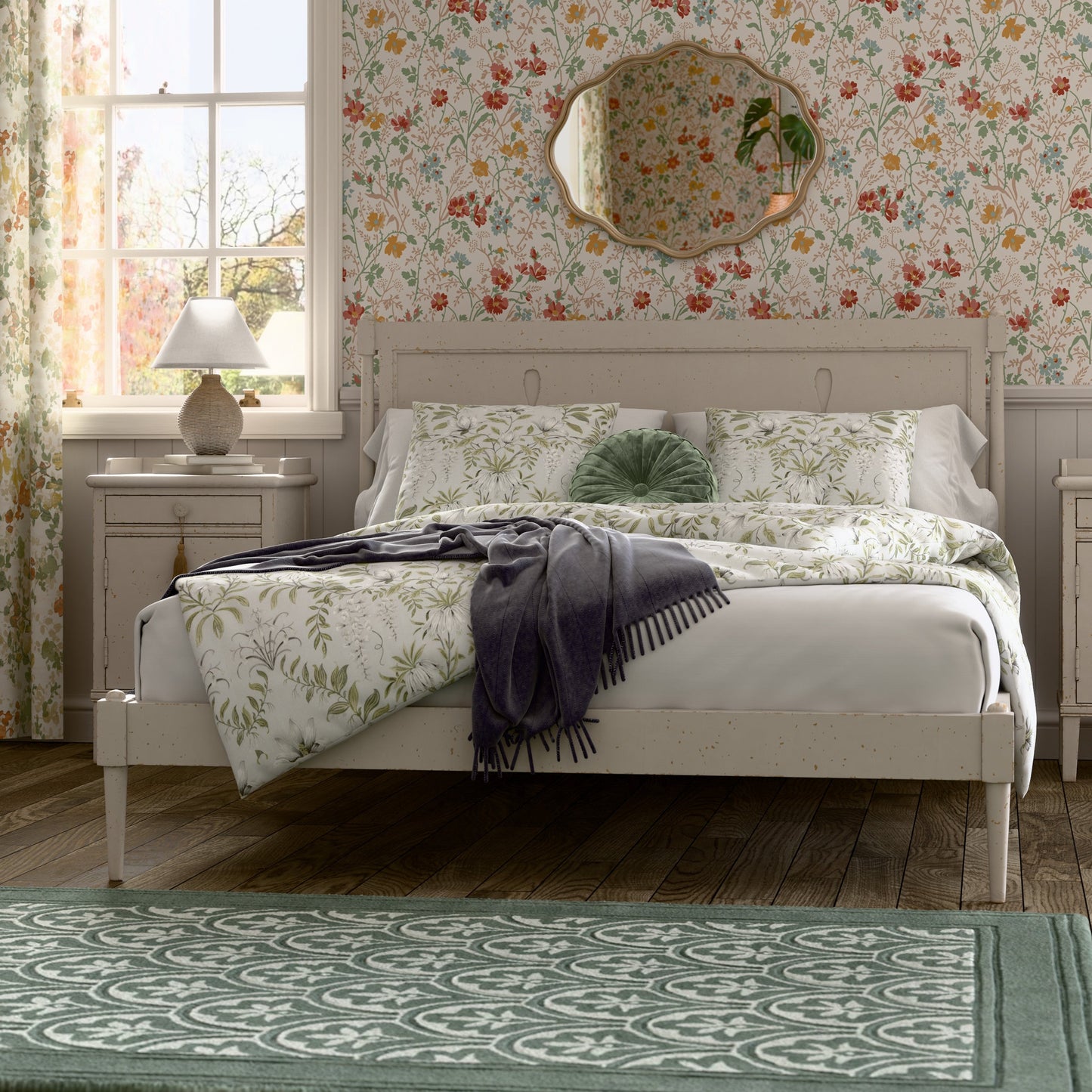 Annaside Solid Poplar DOUBLE Bed Frame in Antique White