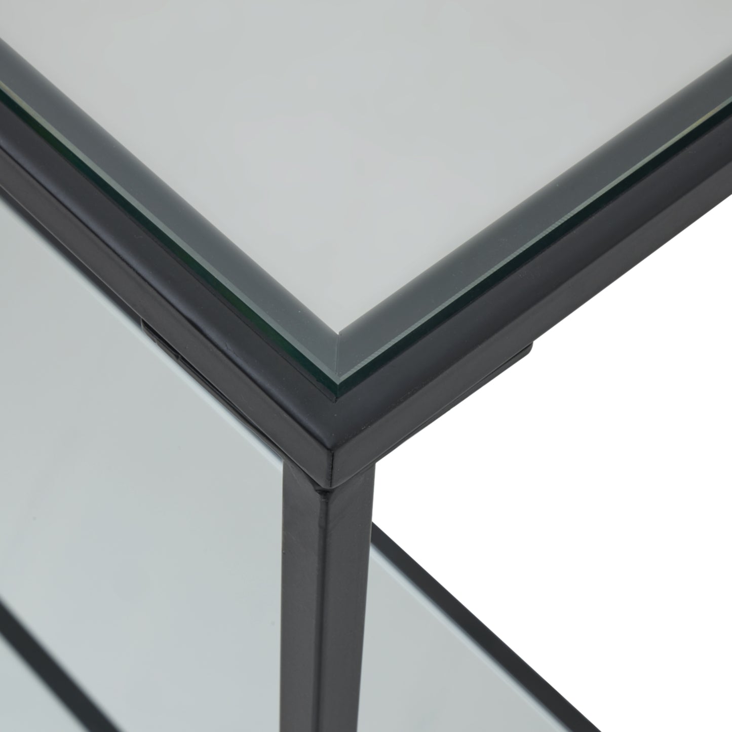 HILL INTERIORS Lennox Black Framed Console with Glass and Mirror Shelves 2