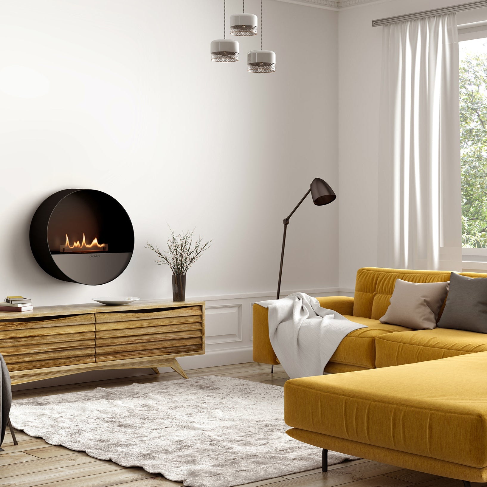 PLANIKA Bubble | Automatic Bioethanol Net Zero Wall & Freestanding Fire | BEV® Technology | Remote Controlled | Black