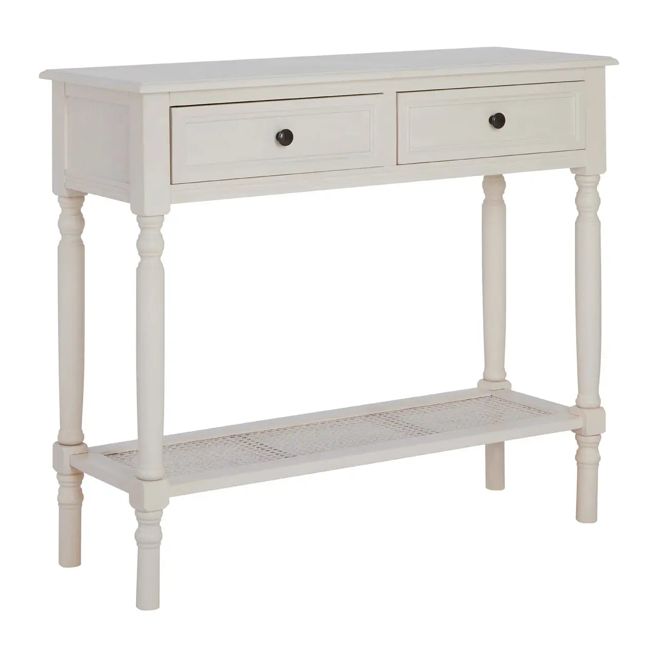 REGINA STUDIO Antoinette Antique White Console Table in Pine Wood and Rattan, 91 x 81 x 33 cm