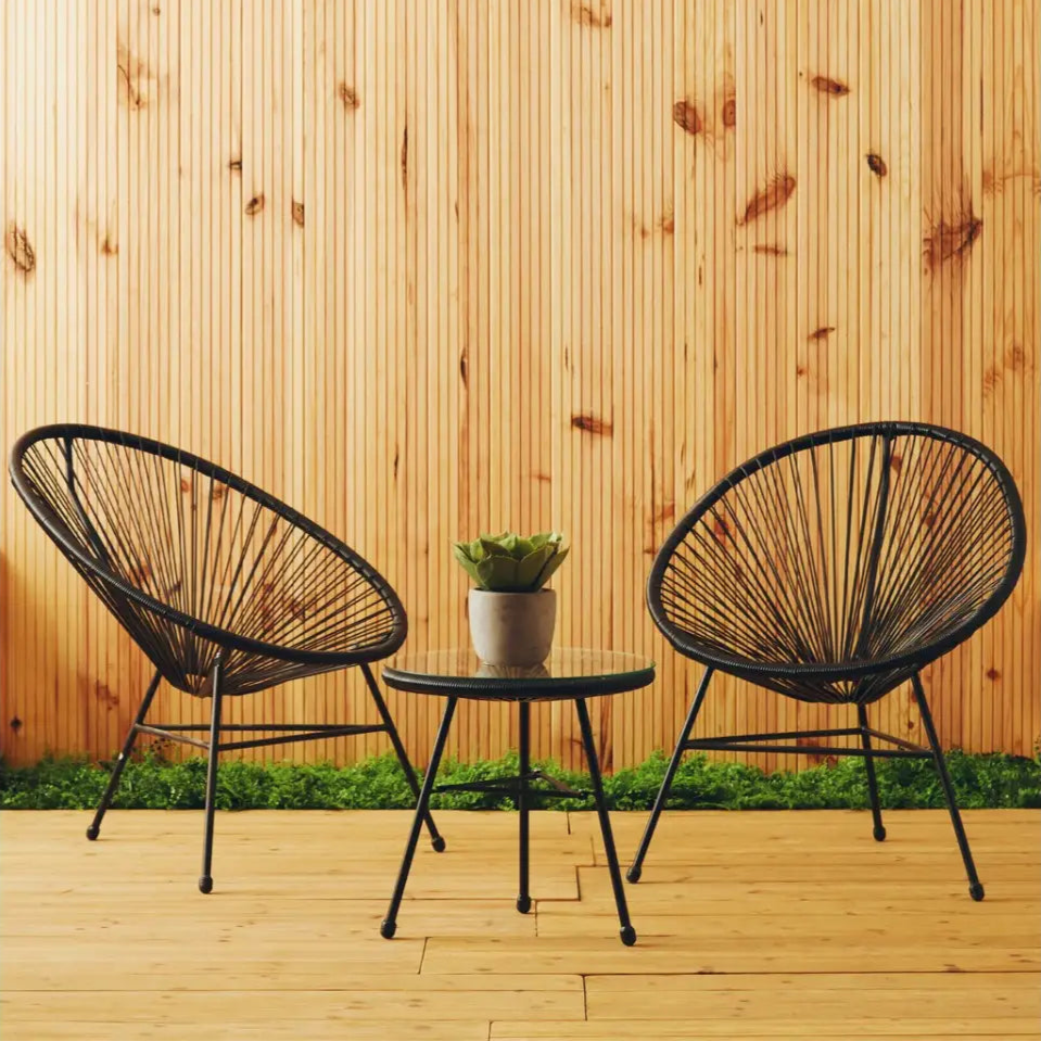 REGINA STUDIO Frank Black Rattan 3-Piece Patio Set