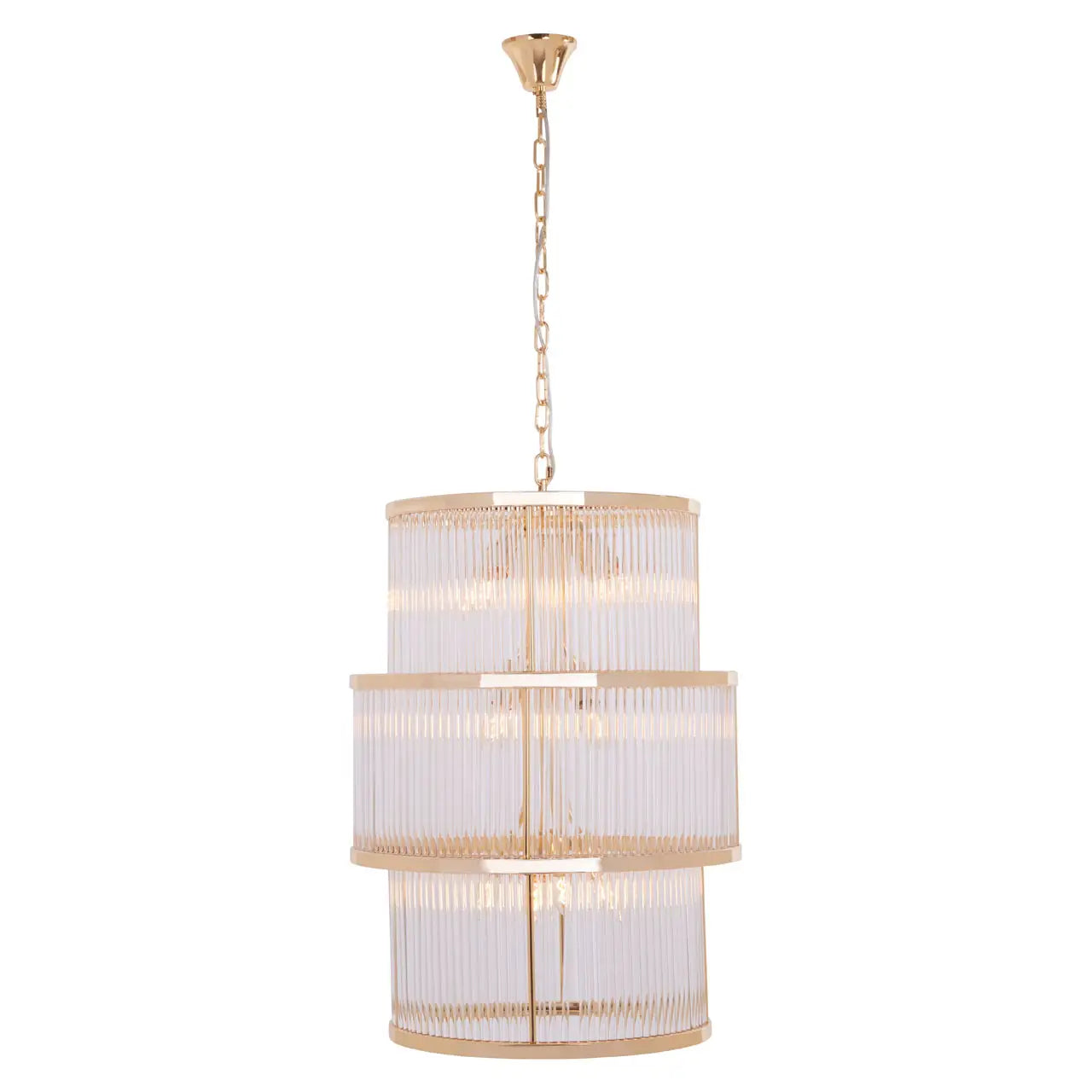 REGINA STUDIO London 3-Tier Gold Finish Glass Statement Chandelier