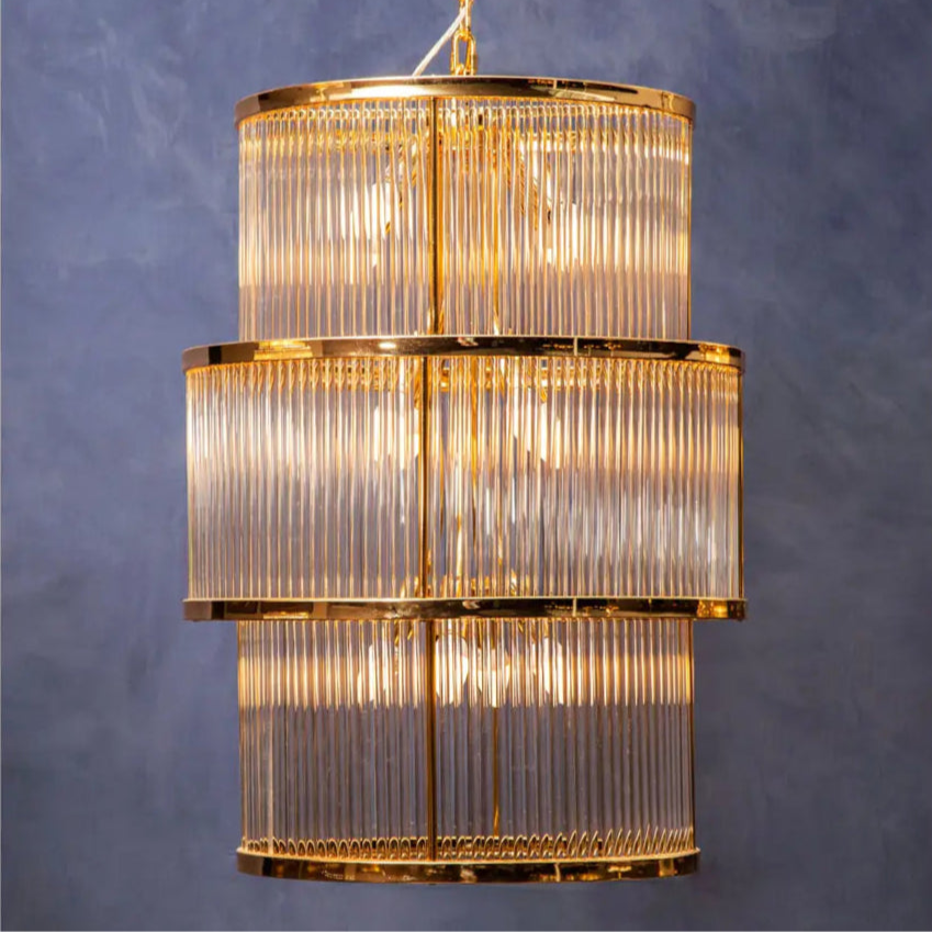 REGINA STUDIO London 3-Tier Gold Finish Glass Statement Chandelier