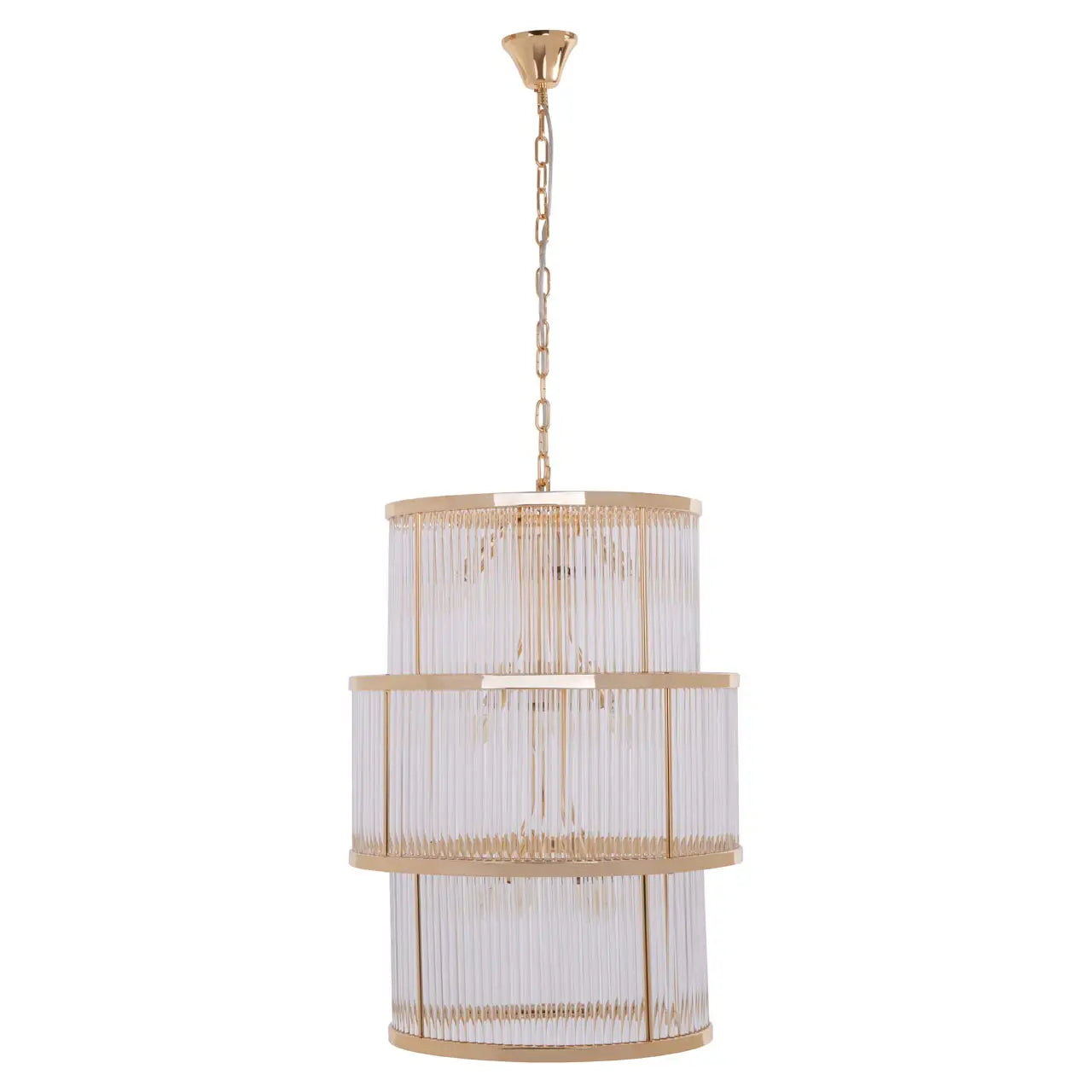 REGINA STUDIO London 3-Tier Gold Finish Glass Statement Chandelier