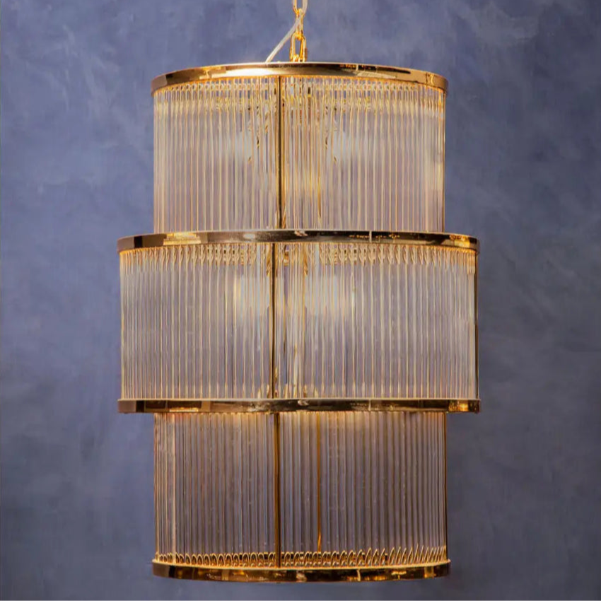 REGINA STUDIO London 3-Tier Gold Finish Glass Statement Chandelier