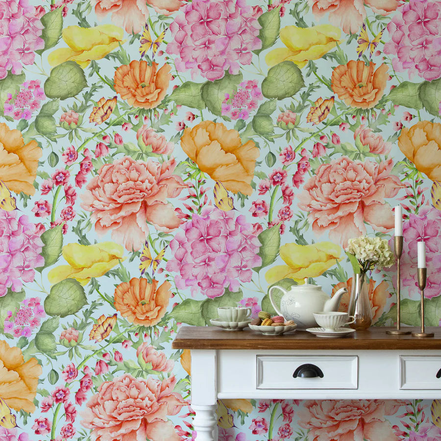 VOYAGE MAISON Idalia 1.4m Wide-Width Wallpaper, Duck Egg Blue