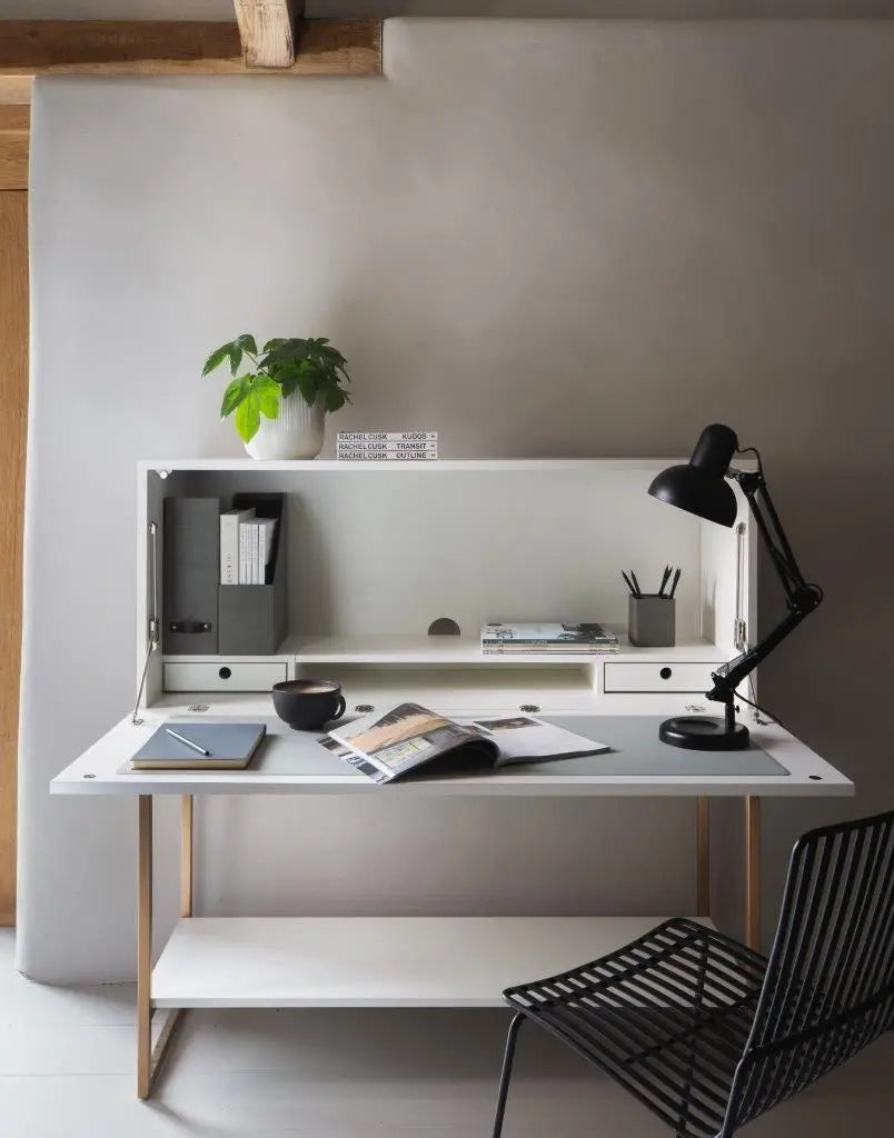 GILLMORE BRITISH DESIGN Adriana Bureau Desk, White and Bronze, 120 x 122 x 41.8 cm - Regina Luxury Interiors