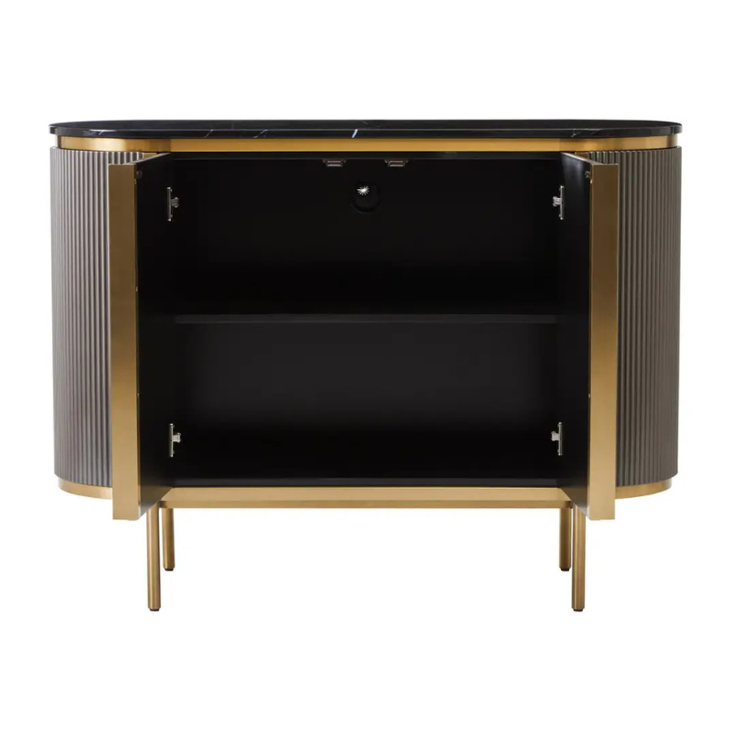REGINA STUDIO Gatsby Grey 2-Door Sideboard with Black Marble Top, 120 x 40 cm - Regina Luxury Interiors