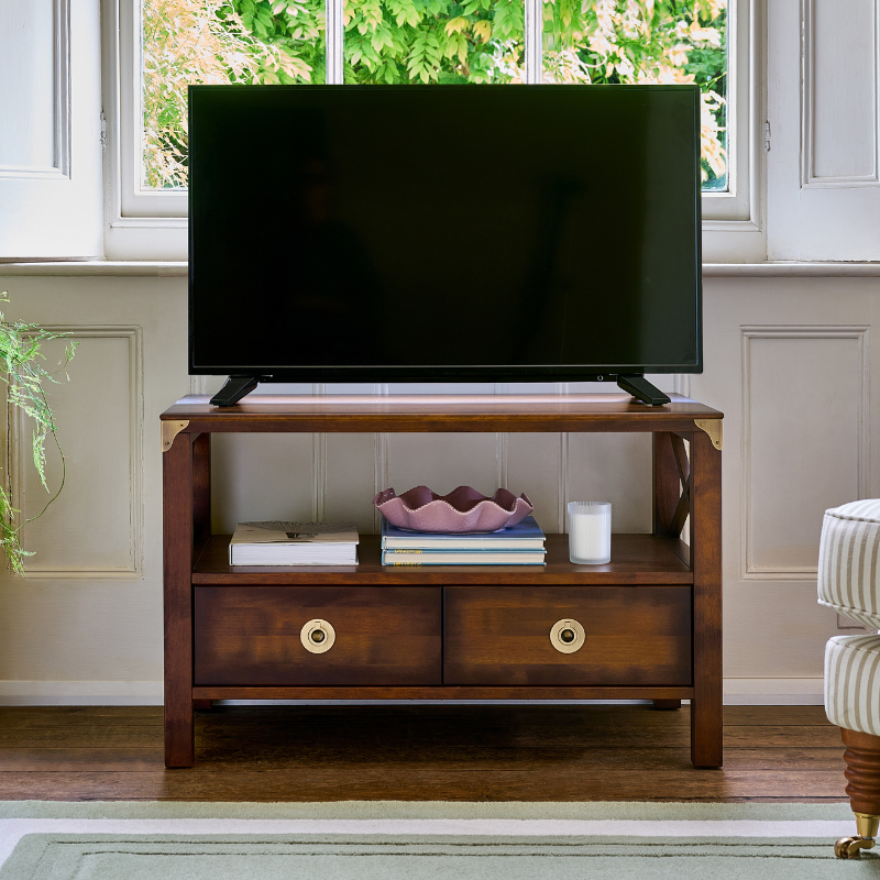 LAURA ASHLEY Balmoral 2-Drawer Dark Chestnut TV Unit in Birch - Regina Luxury Interiors
