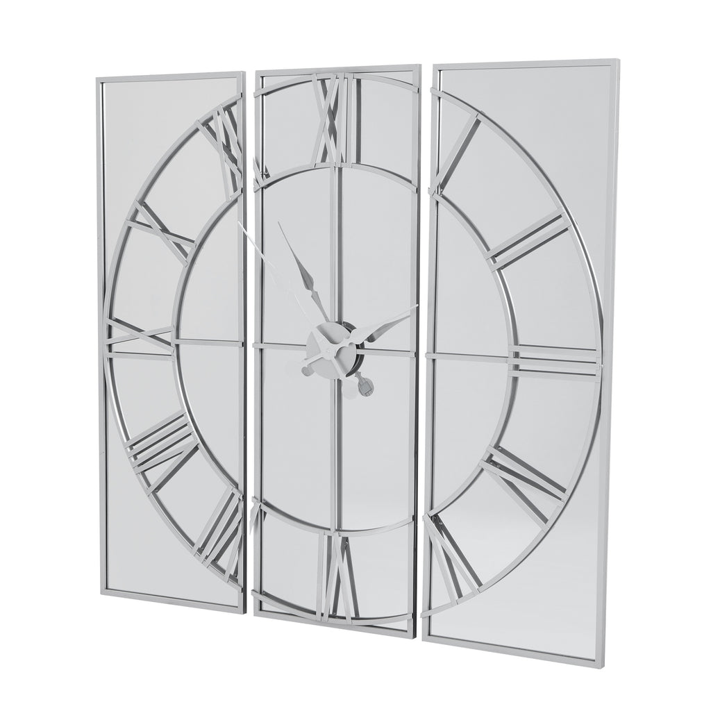 HILL INTERIORS Celina Mirrored Wall Clock in Silver Chrome Finish, ⌀ 112cm - Regina Luxury Interiors
