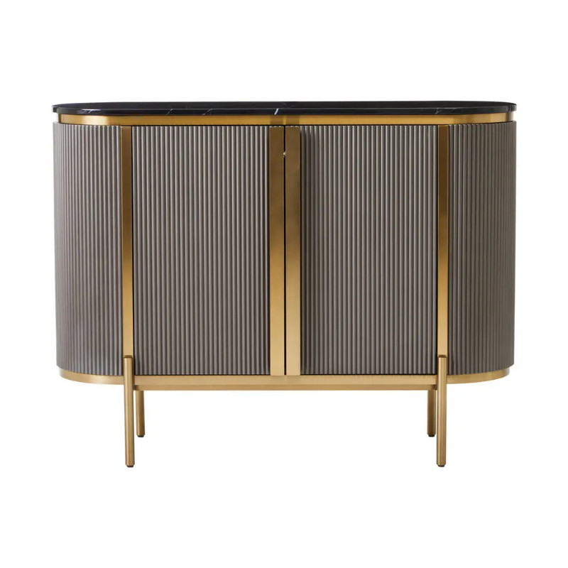REGINA STUDIO Gatsby Grey 2-Door Sideboard with Black Marble Top, 120 x 40 cm - Regina Luxury Interiors