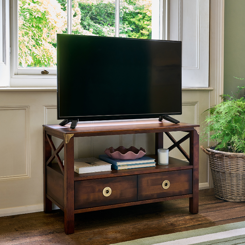 LAURA ASHLEY Balmoral 2-Drawer Dark Chestnut TV Unit in Birch - Regina Luxury Interiors