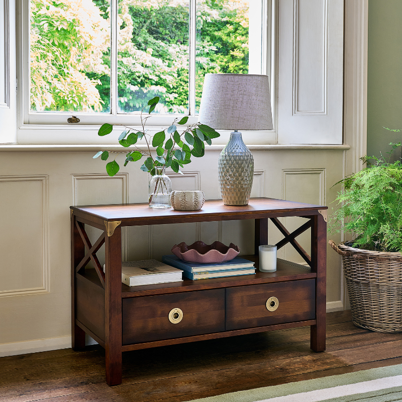 LAURA ASHLEY Balmoral 2-Drawer Dark Chestnut TV Unit in Birch - Regina Luxury Interiors
