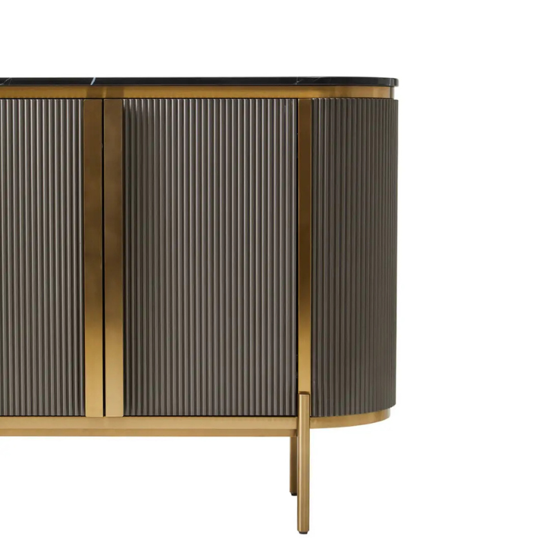 REGINA STUDIO Gatsby Grey 2-Door Sideboard with Black Marble Top, 120 x 40 cm - Regina Luxury Interiors