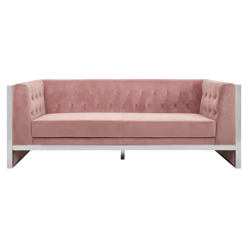 REGINA STUDIO Tulip 3-Seater Sofa in Pink Velvet With Polished Stainless Steel Frame, 200cm - Regina Luxury Interiors