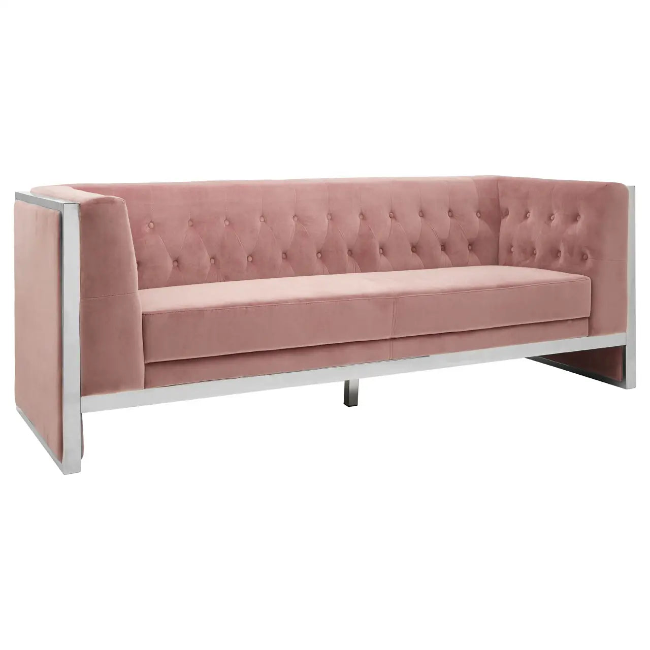 REGINA STUDIO Tulip 3-Seater Sofa in Pink Velvet With Polished Stainless Steel Frame, 200cm - Regina Luxury Interiors
