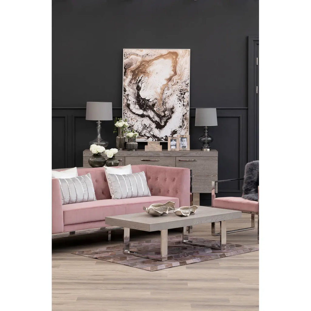 REGINA STUDIO Tulip 3-Seater Sofa in Pink Velvet With Polished Stainless Steel Frame, 200cm - Regina Luxury Interiors