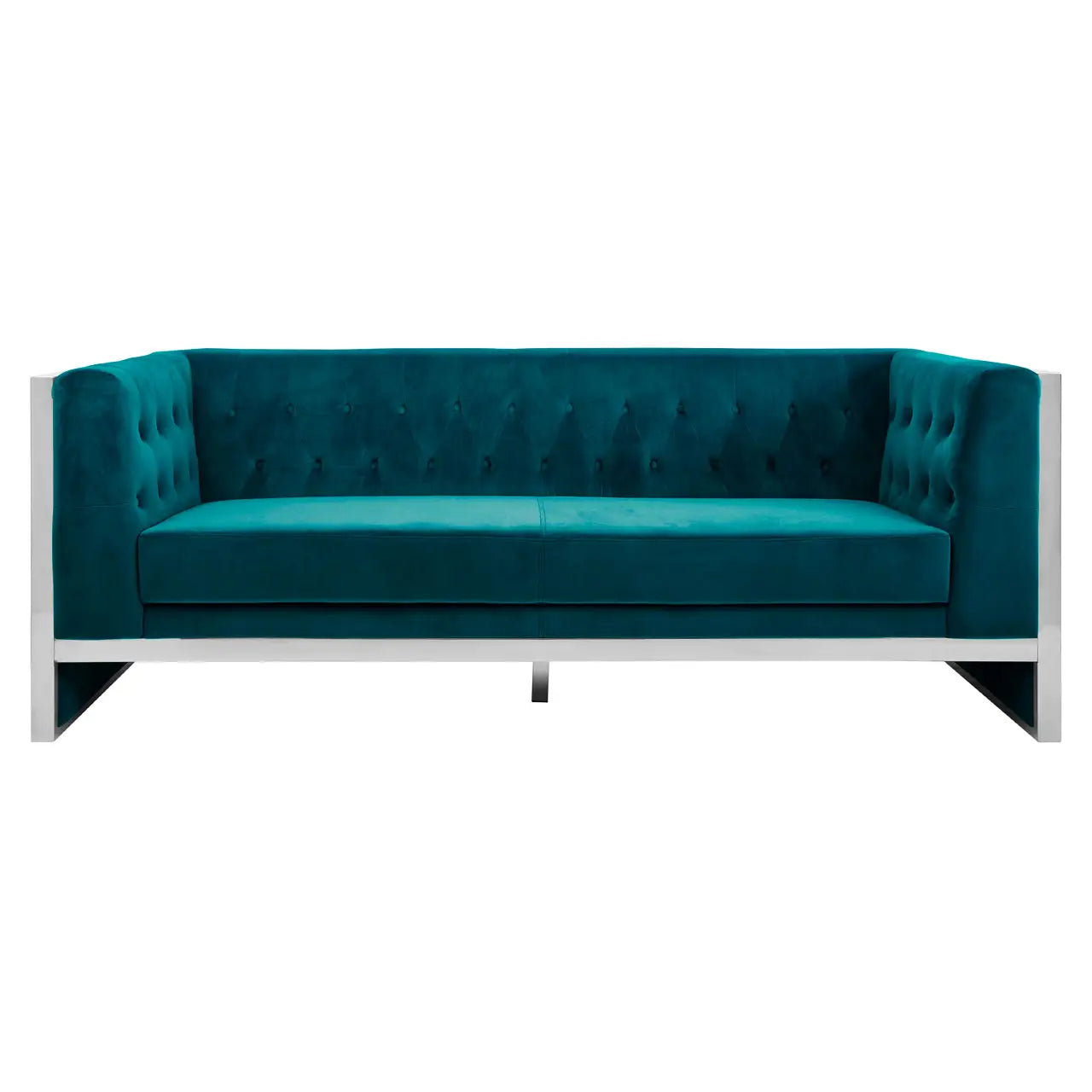 REGINA STUDIO Tulip 3-Seater Sofa in Teal Velvet With Polished Stainless Steel Frame, 200cm - Regina Luxury Interiors