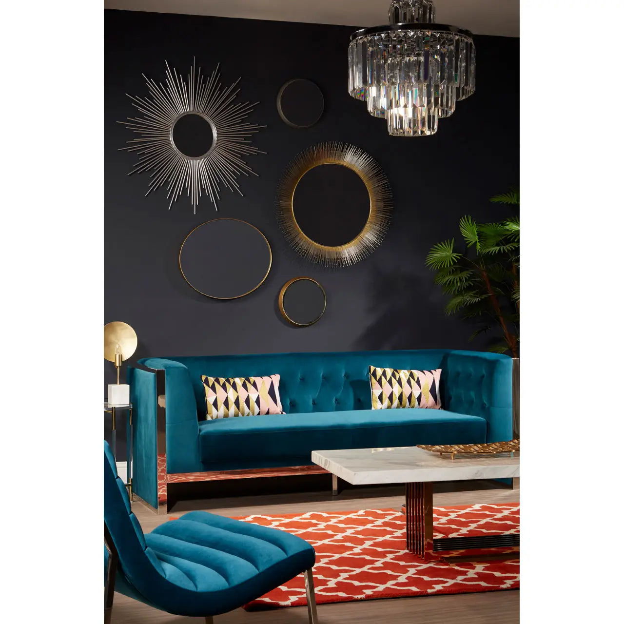 REGINA STUDIO Tulip 3-Seater Sofa in Teal Velvet With Polished Stainless Steel Frame, 200cm - Regina Luxury Interiors