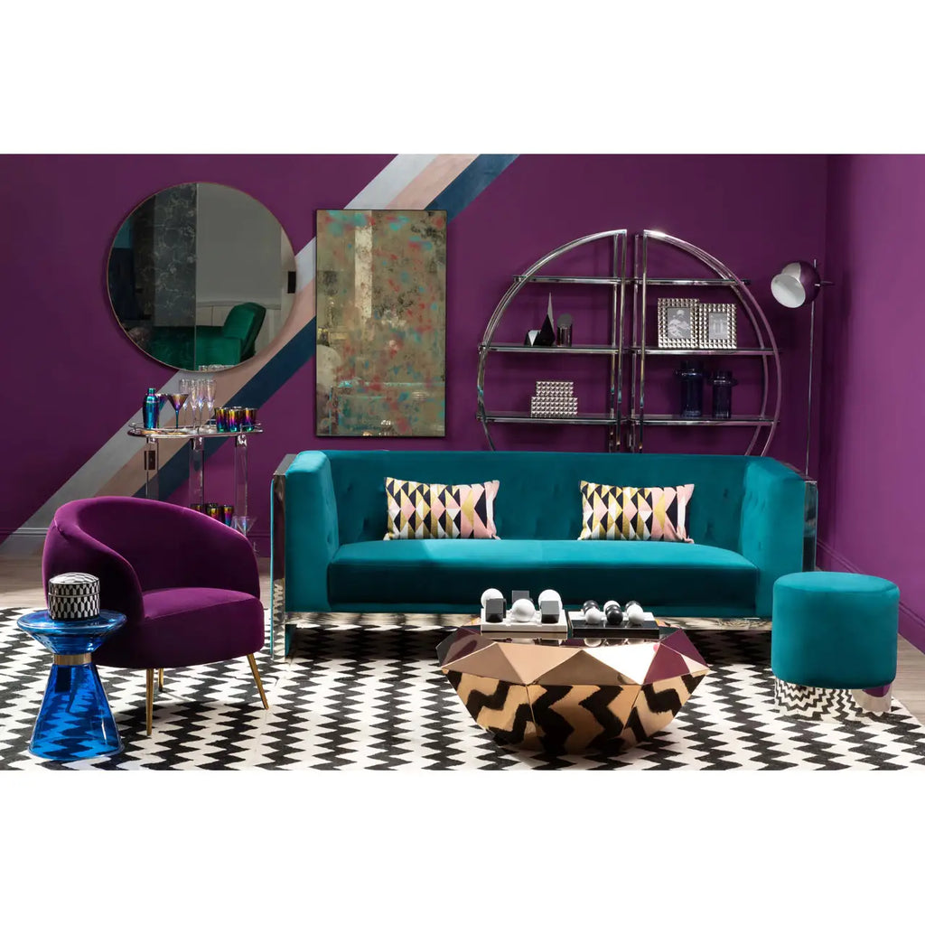 REGINA STUDIO Tulip 3-Seater Sofa in Teal Velvet With Polished Stainless Steel Frame, 200cm - Regina Luxury Interiors