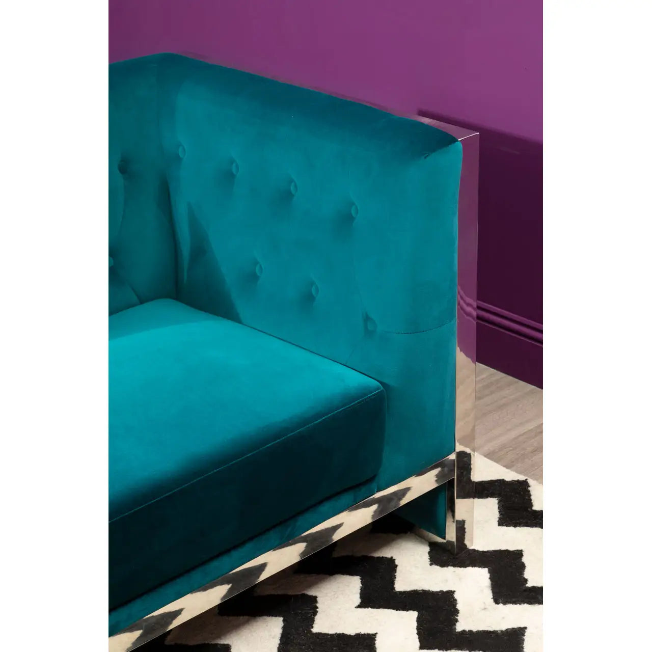 REGINA STUDIO Tulip 3-Seater Sofa in Teal Velvet With Polished Stainless Steel Frame, 200cm - Regina Luxury Interiors