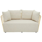 REGINA STUDIO Summer 2-Seater 4-Cushion Natural Fabric Sofa with Gold Finish Stainless Steel Frame, 157 cm - Regina Luxury Interiors