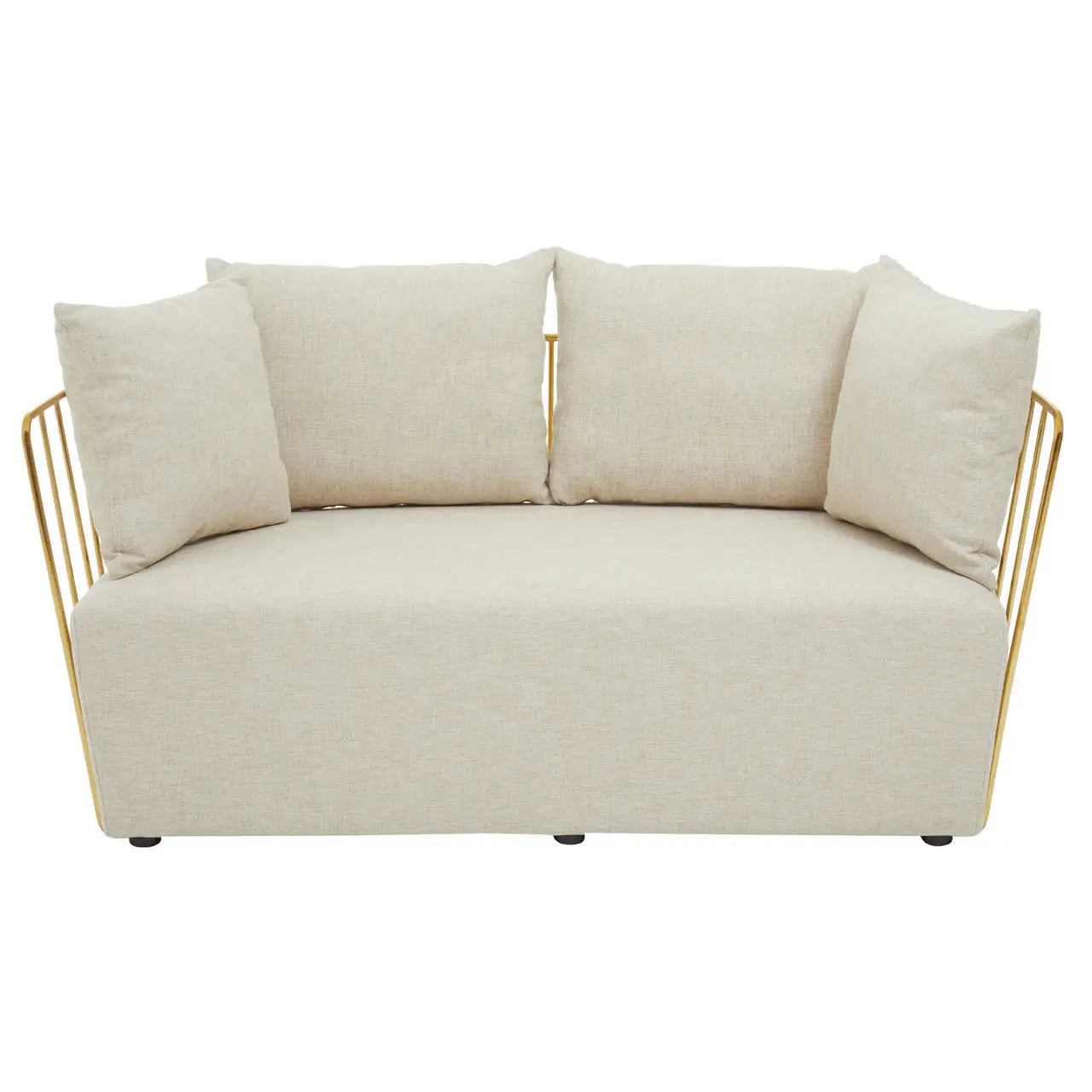 REGINA STUDIO Summer 2-Seater 4-Cushion Natural Fabric Sofa with Gold Finish Stainless Steel Frame, 157 cm - Regina Luxury Interiors