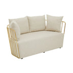 REGINA STUDIO Summer 2-Seater 4-Cushion Natural Fabric Sofa with Gold Finish Stainless Steel Frame, 157 cm - Regina Luxury Interiors