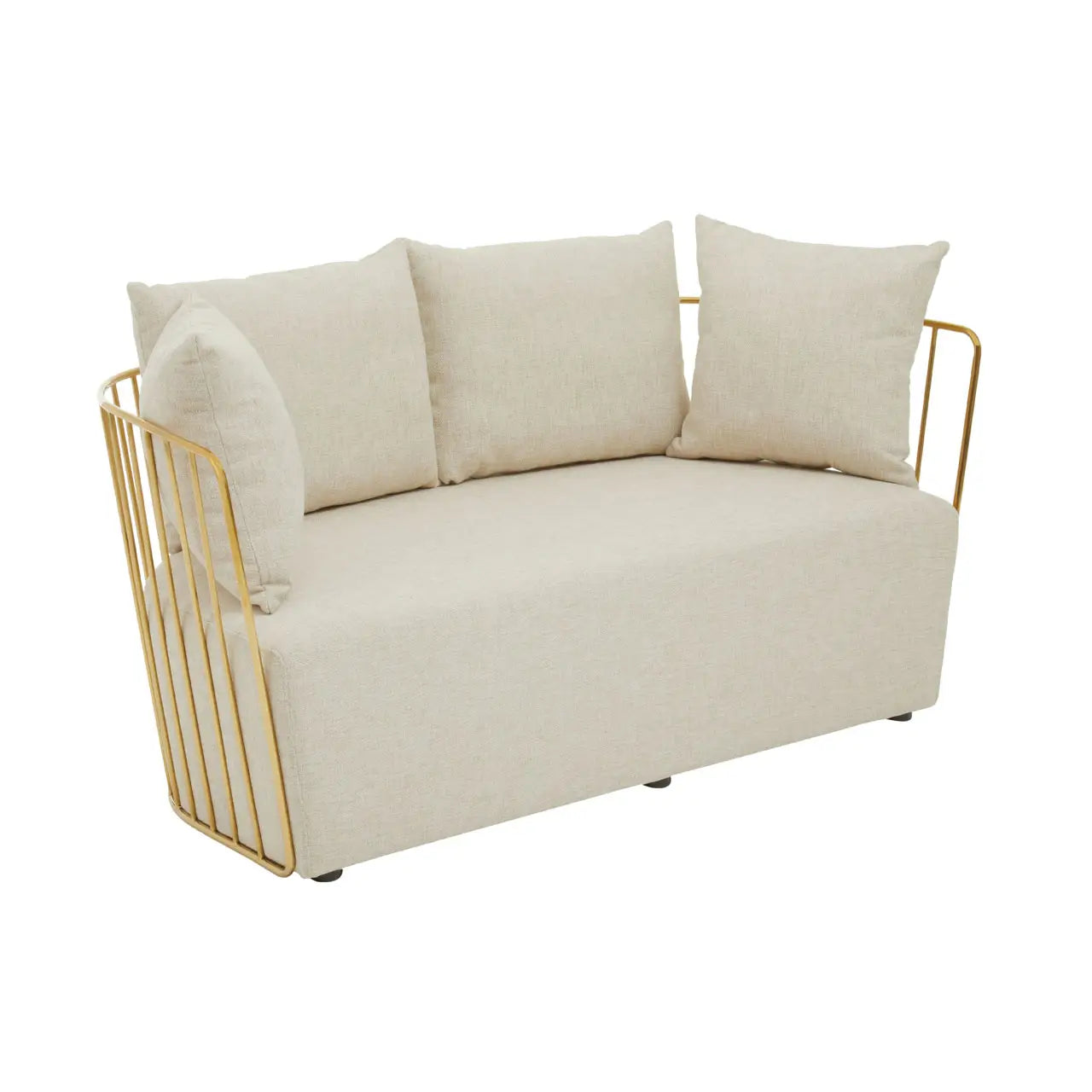 REGINA STUDIO Summer 2-Seater 4-Cushion Natural Fabric Sofa with Gold Finish Stainless Steel Frame, 157 cm - Regina Luxury Interiors