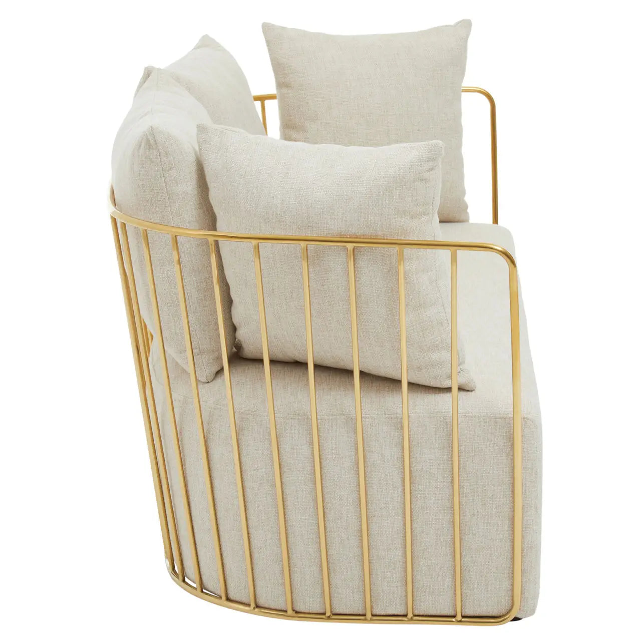 REGINA STUDIO Summer 2-Seater 4-Cushion Natural Fabric Sofa with Gold Finish Stainless Steel Frame, 157 cm - Regina Luxury Interiors
