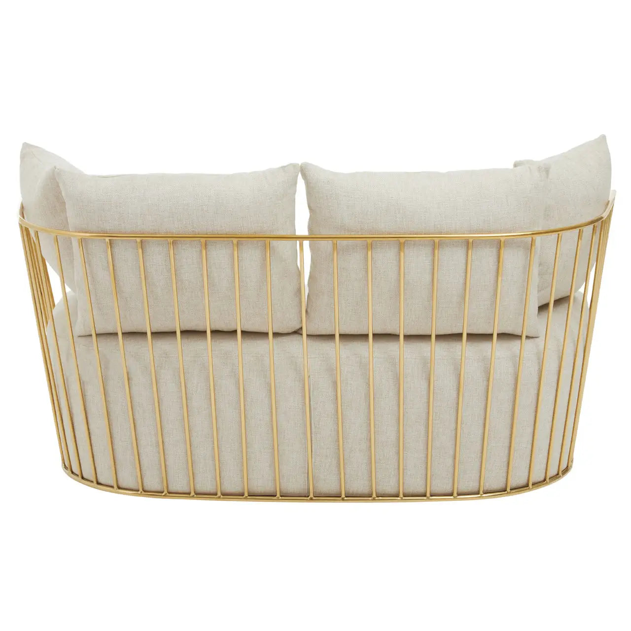 REGINA STUDIO Summer 2-Seater 4-Cushion Natural Fabric Sofa with Gold Finish Stainless Steel Frame, 157 cm - Regina Luxury Interiors