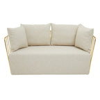 REGINA STUDIO Summer 2-Seater 4-Cushion Natural Fabric Sofa with Gold Finish Stainless Steel Frame, 157 cm - Regina Luxury Interiors