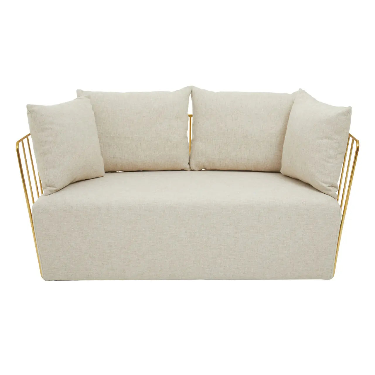 REGINA STUDIO Summer 2-Seater 4-Cushion Natural Fabric Sofa with Gold Finish Stainless Steel Frame, 157 cm - Regina Luxury Interiors