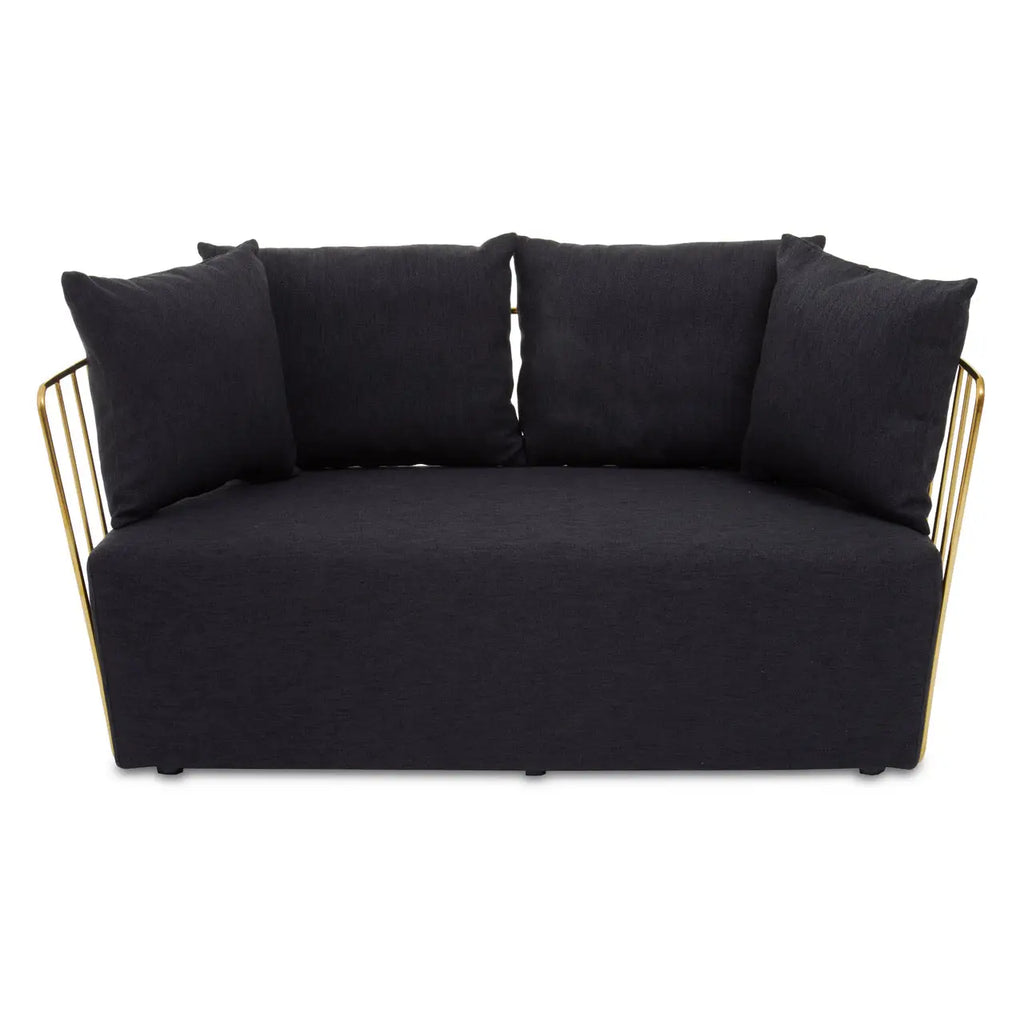 REGINA STUDIO Summer 2-Seater 4-Cushion Black Fabric Sofa with Gold Finish Stainless Steel Frame, 157 cm - Regina Luxury Interiors