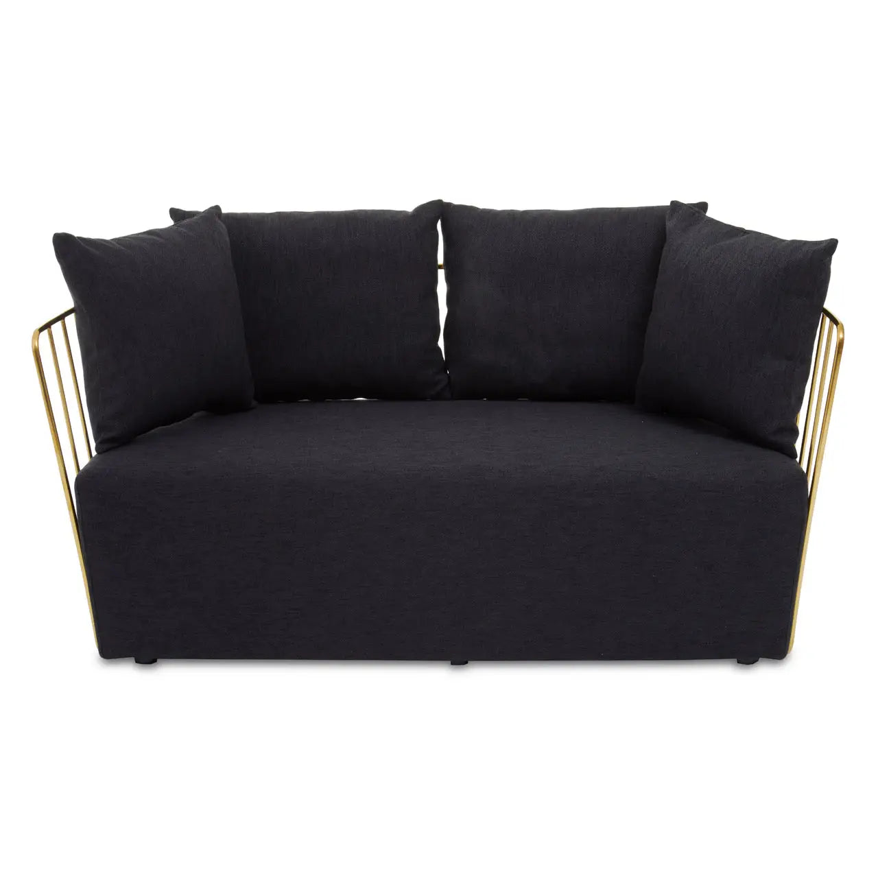 REGINA STUDIO Summer 2-Seater 4-Cushion Black Fabric Sofa with Gold Finish Stainless Steel Frame, 157 cm - Regina Luxury Interiors