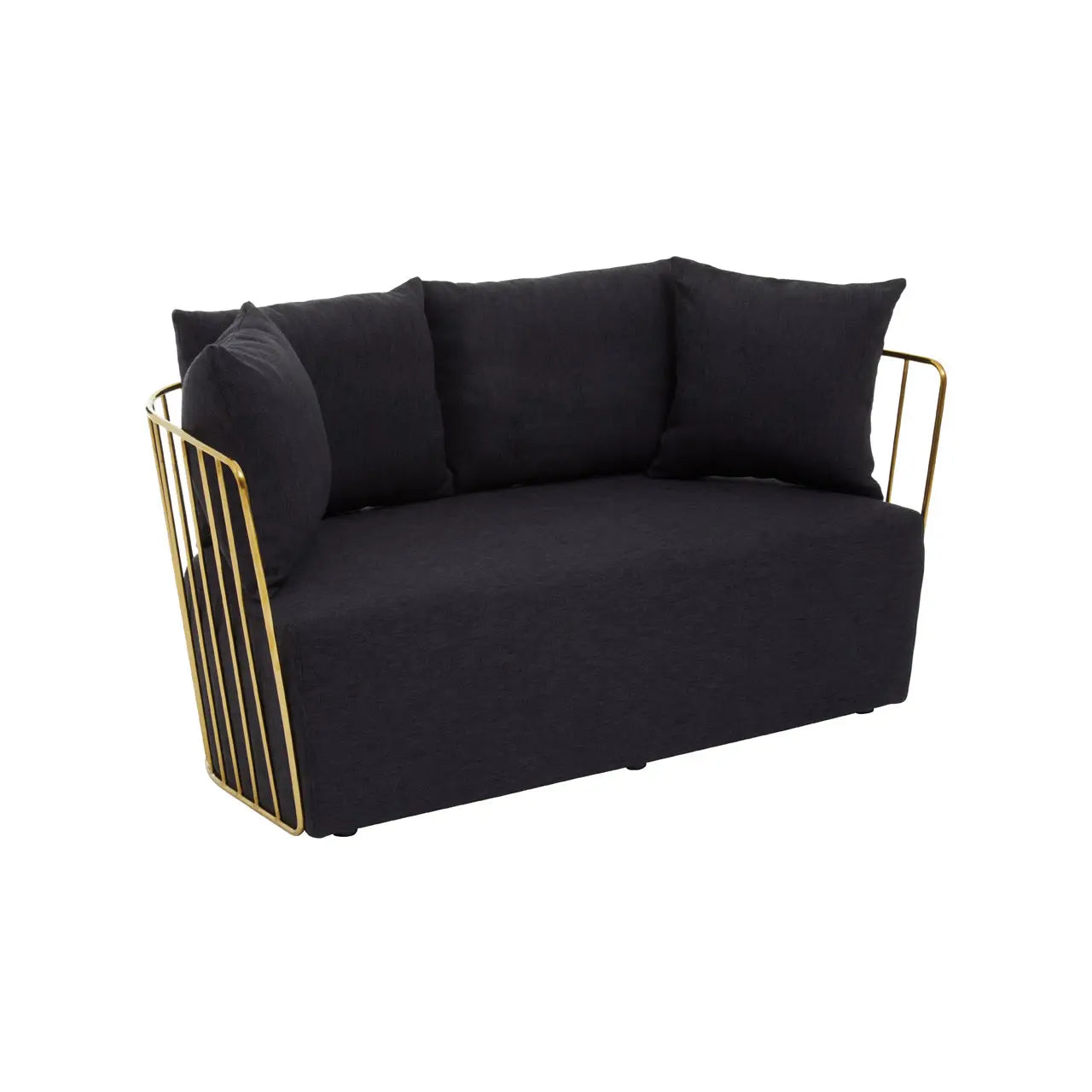 REGINA STUDIO Summer 2-Seater 4-Cushion Black Fabric Sofa with Gold Finish Stainless Steel Frame, 157 cm - Regina Luxury Interiors