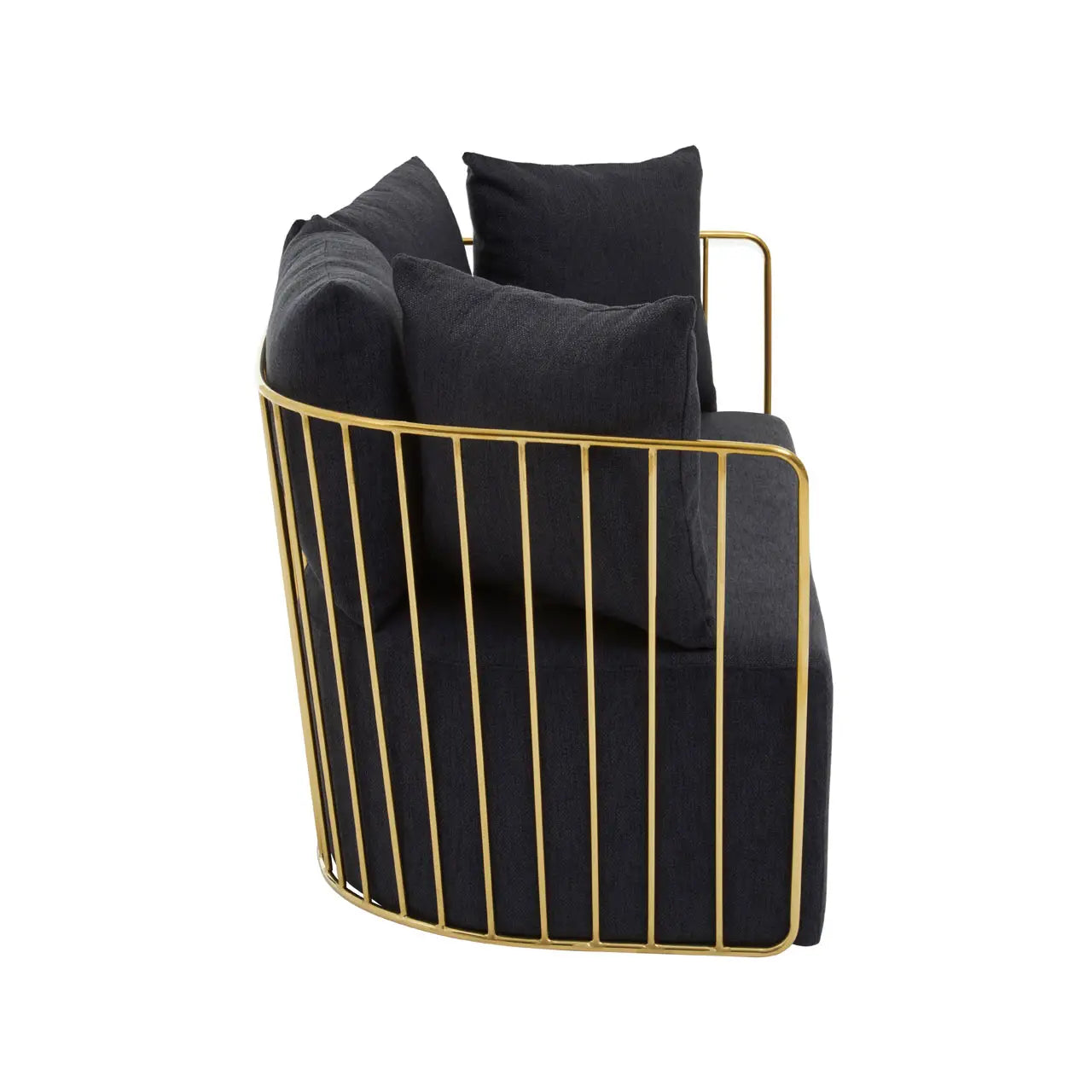 REGINA STUDIO Summer 2-Seater 4-Cushion Black Fabric Sofa with Gold Finish Stainless Steel Frame, 157 cm - Regina Luxury Interiors