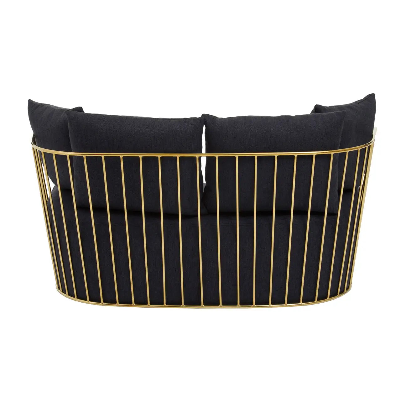 REGINA STUDIO Summer 2-Seater 4-Cushion Black Fabric Sofa with Gold Finish Stainless Steel Frame, 157 cm - Regina Luxury Interiors