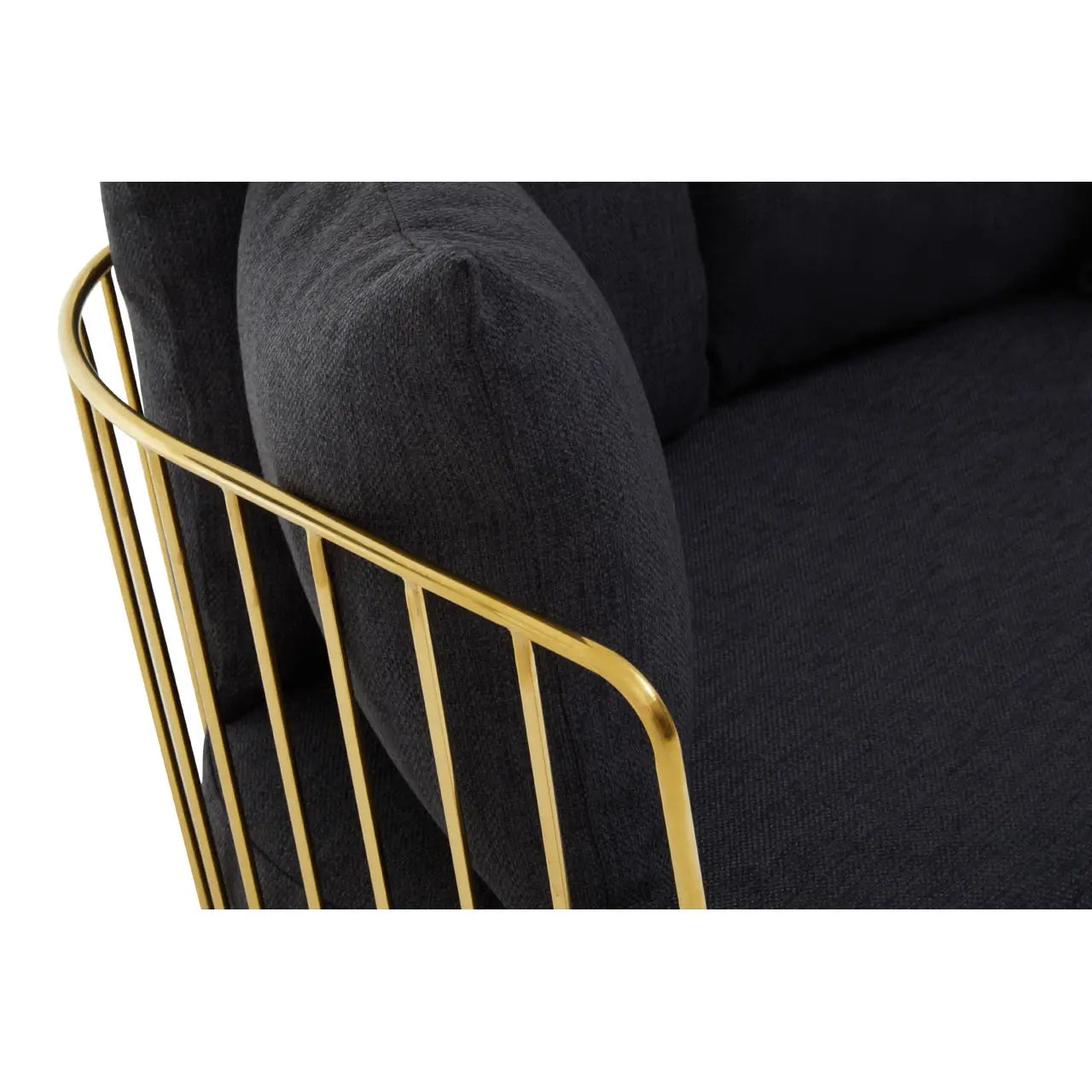 REGINA STUDIO Summer 2-Seater 4-Cushion Black Fabric Sofa with Gold Finish Stainless Steel Frame, 157 cm - Regina Luxury Interiors