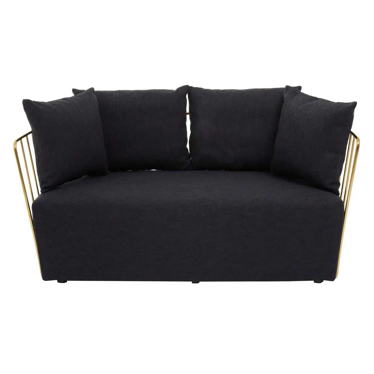 REGINA STUDIO Summer 2-Seater 4-Cushion Black Fabric Sofa with Gold Finish Stainless Steel Frame, 157 cm - Regina Luxury Interiors