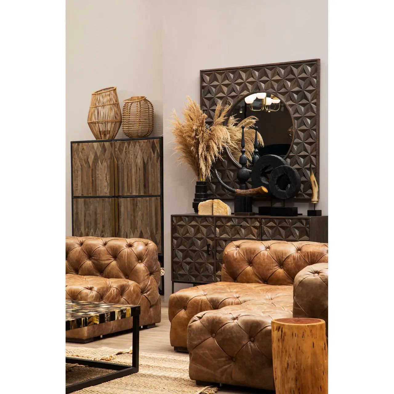 REGINA STUDIO Rancher | Brown Tufted Leather Modular Sofa | Left Arm | 2-Seater - Regina Luxury Interiors