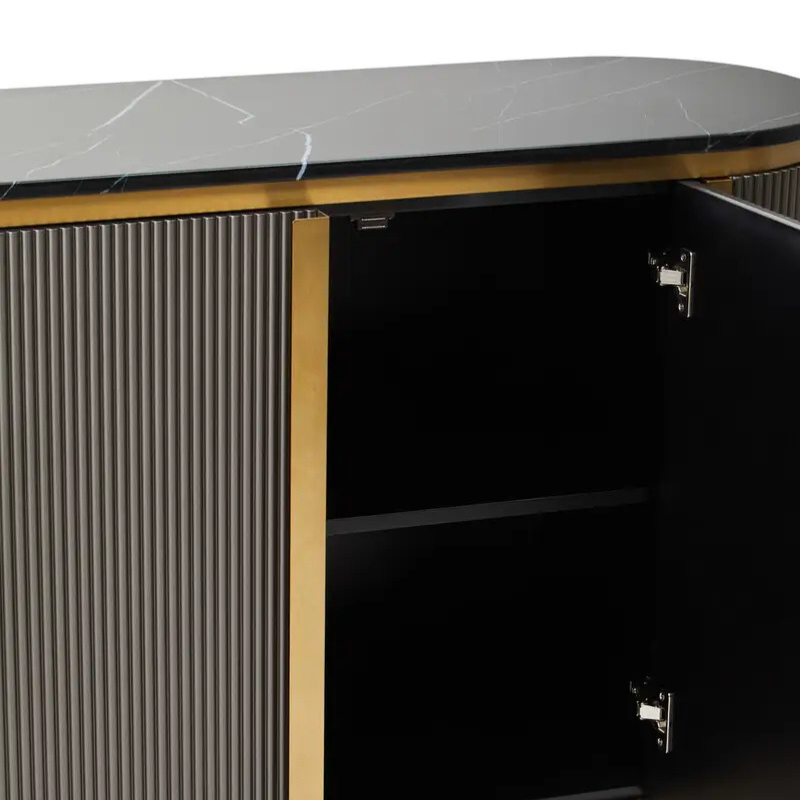 REGINA STUDIO Gatsby Grey 2-Door Sideboard with Black Marble Top, 120 x 40 cm - Regina Luxury Interiors