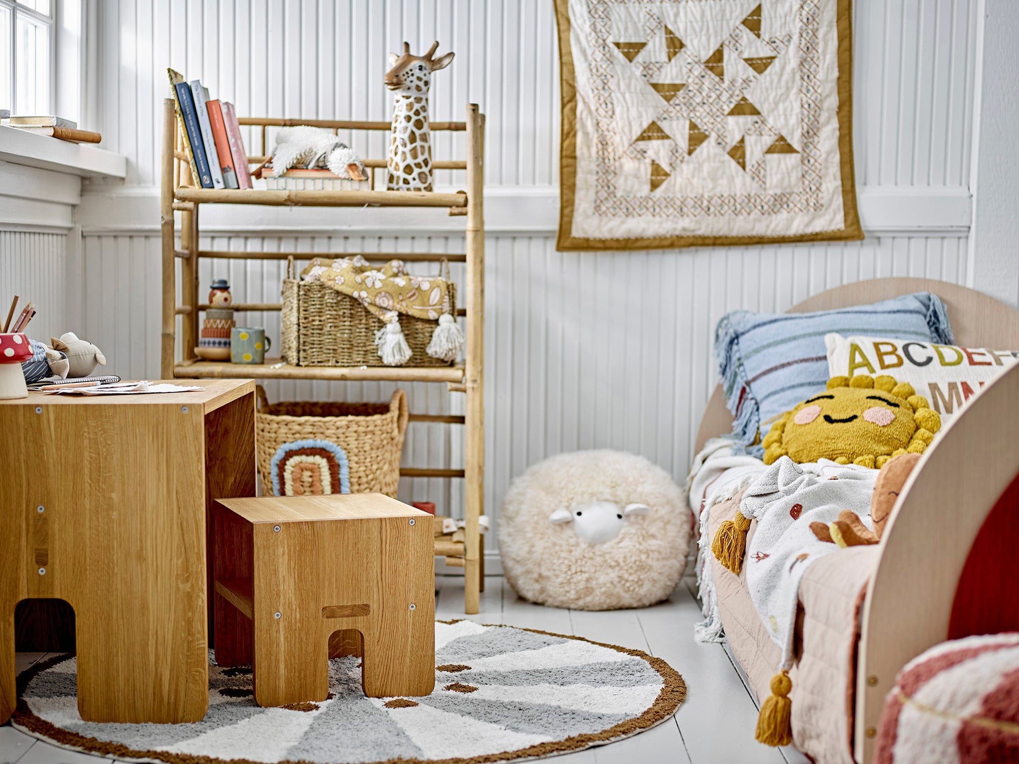 BLOOMINGVILLE MINI, Charli Toddler & Child Bed, Brown, Rainbow Motif and Side Support, 204 x 70 x 94 cm - Regina Luxury Interiors