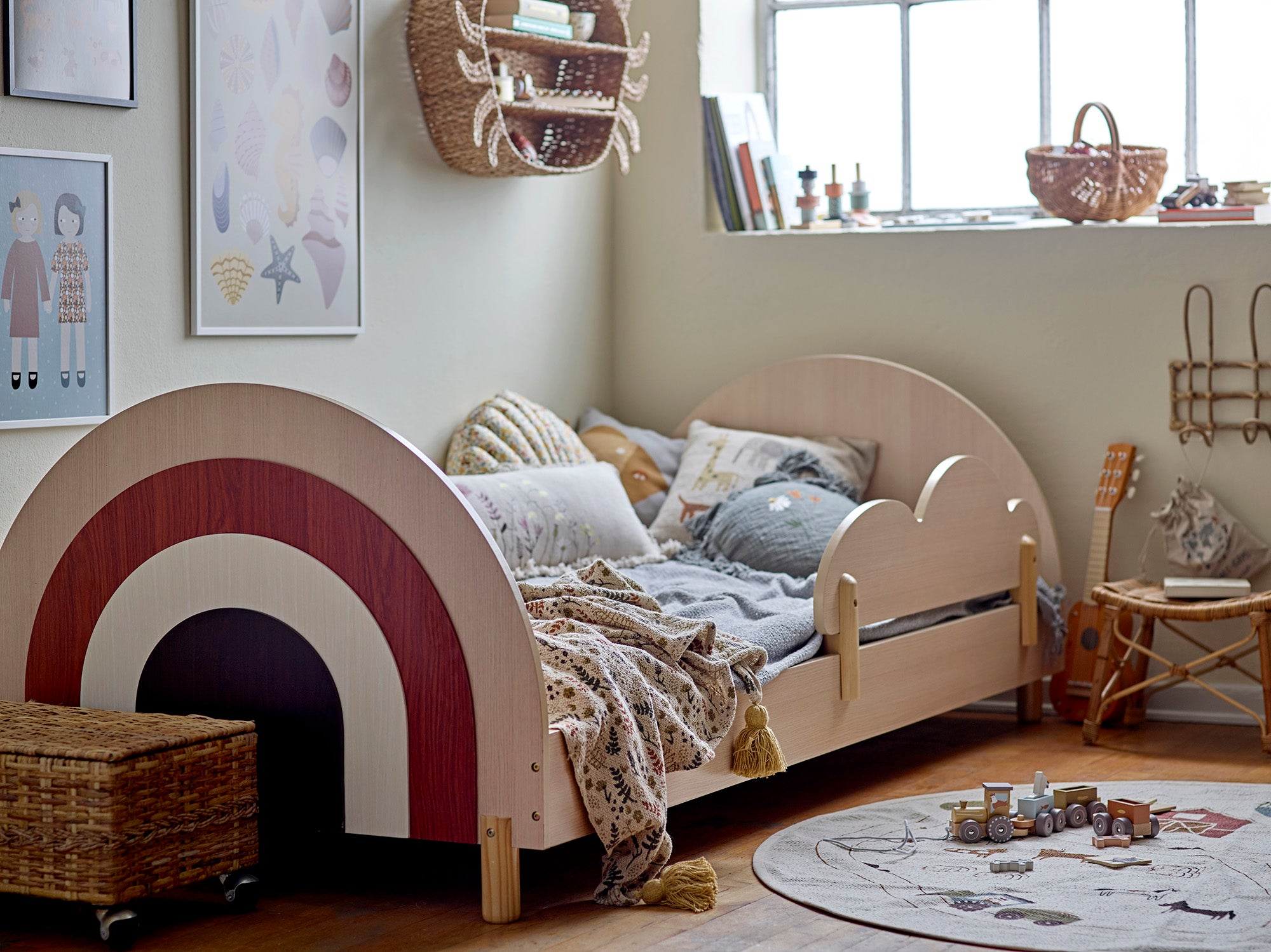 BLOOMINGVILLE MINI, Charli Toddler & Child Bed, Brown, Rainbow Motif and Side Support, 204 x 70 x 94 cm - Regina Luxury Interiors