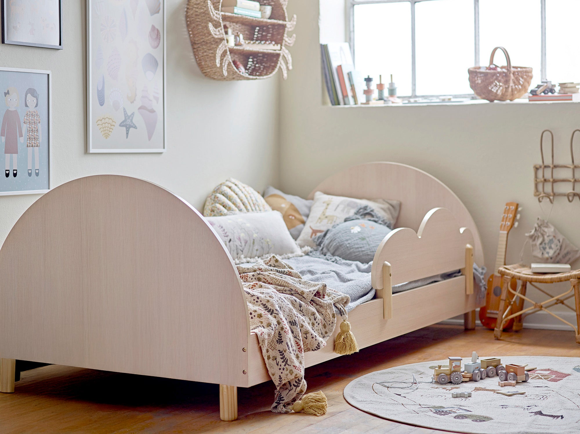 BLOOMINGVILLE MINI, Charli Toddler & Child Bed, Brown, Rainbow Motif and Side Support, 204 x 70 x 94 cm - Regina Luxury Interiors