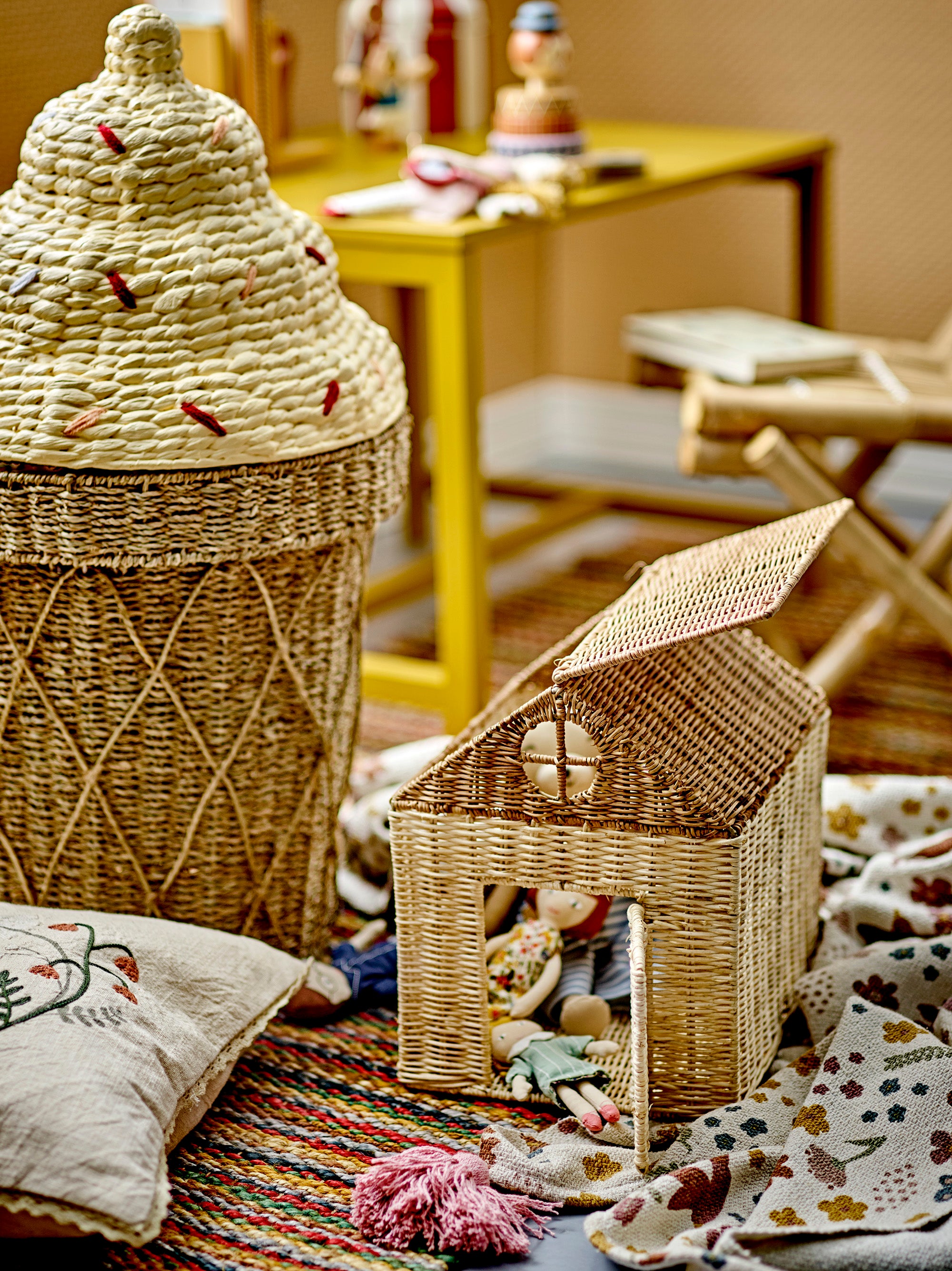 BLOOMINGVILLE MINI Cillie Basket With Lid in Water Hyacinth and Seagrass Natural Fibres, 72 x 40 cm - Regina Luxury Interiors