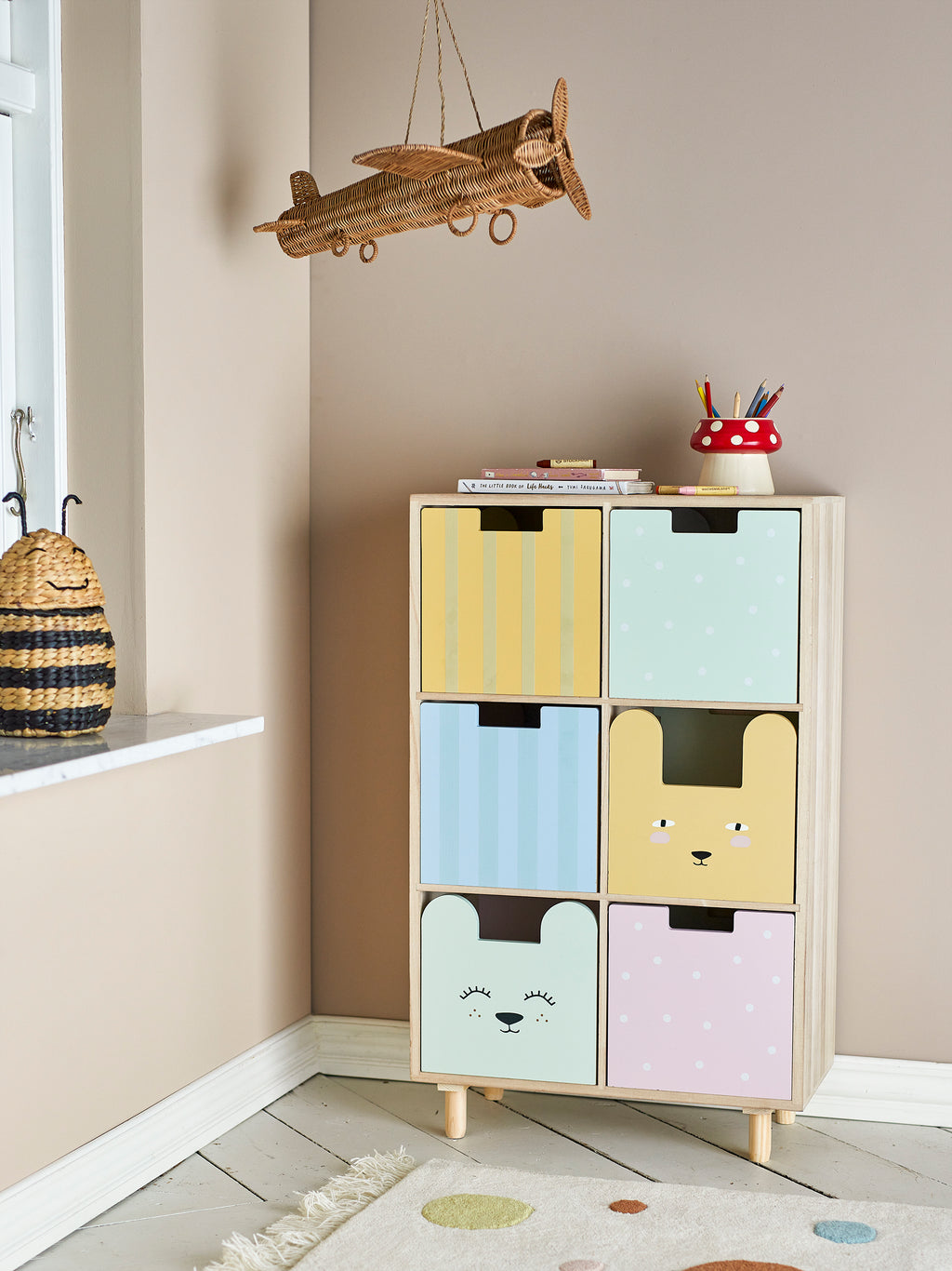 BLOOMINGVILLE MINI Calle Bookcase with 6 Drawers in Paulownia and Pine Wood, 55 x 88,5 x 25,5 cm - Regina Luxury Interiors